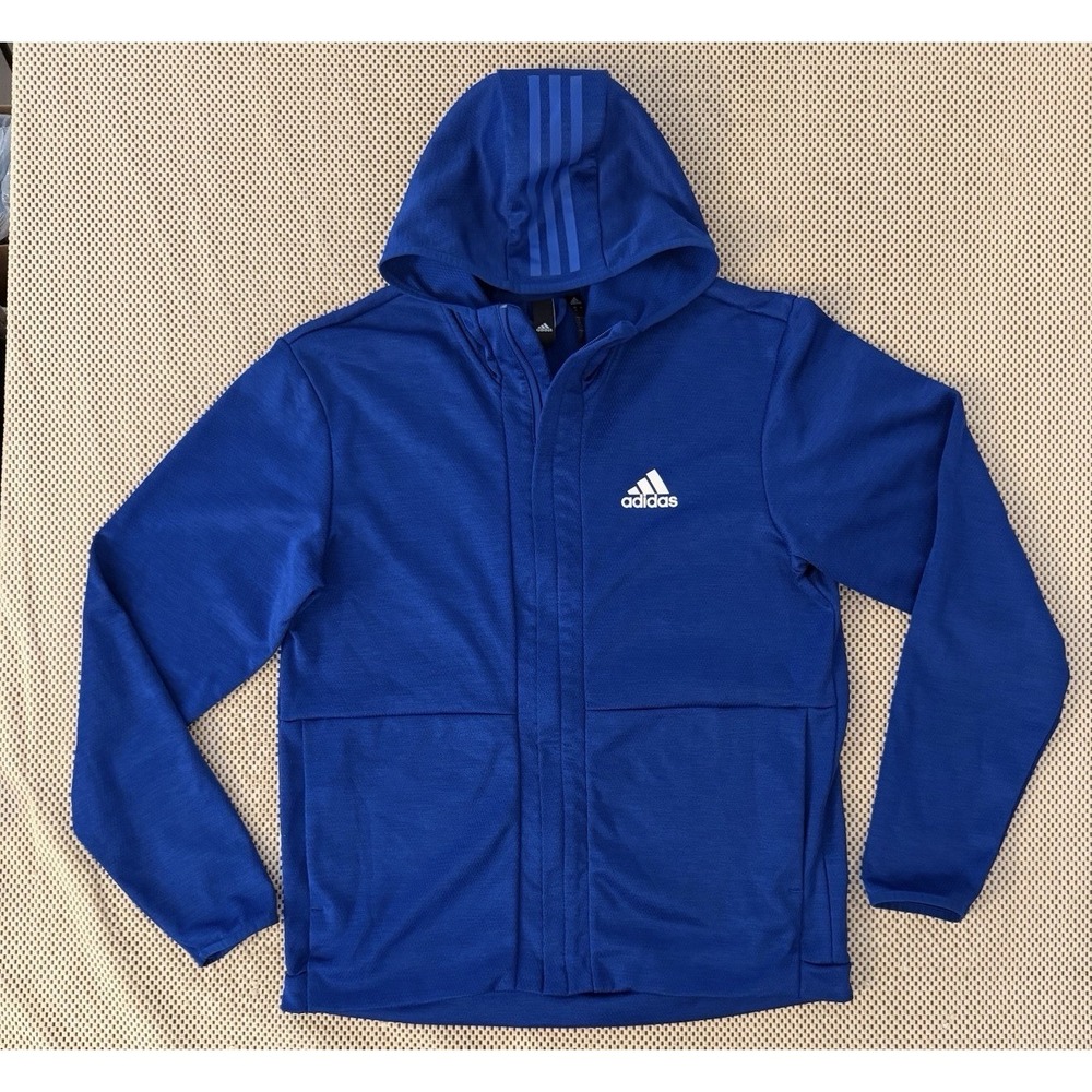 Adidas Hoodie Jacket Mens L Blue 3-Stripes ClimaWarm Full Zip Athletic Training